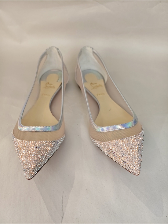 Christian Louboutin Shoes - Christian Louboutin Nude Crystal Pointed Toe Flats